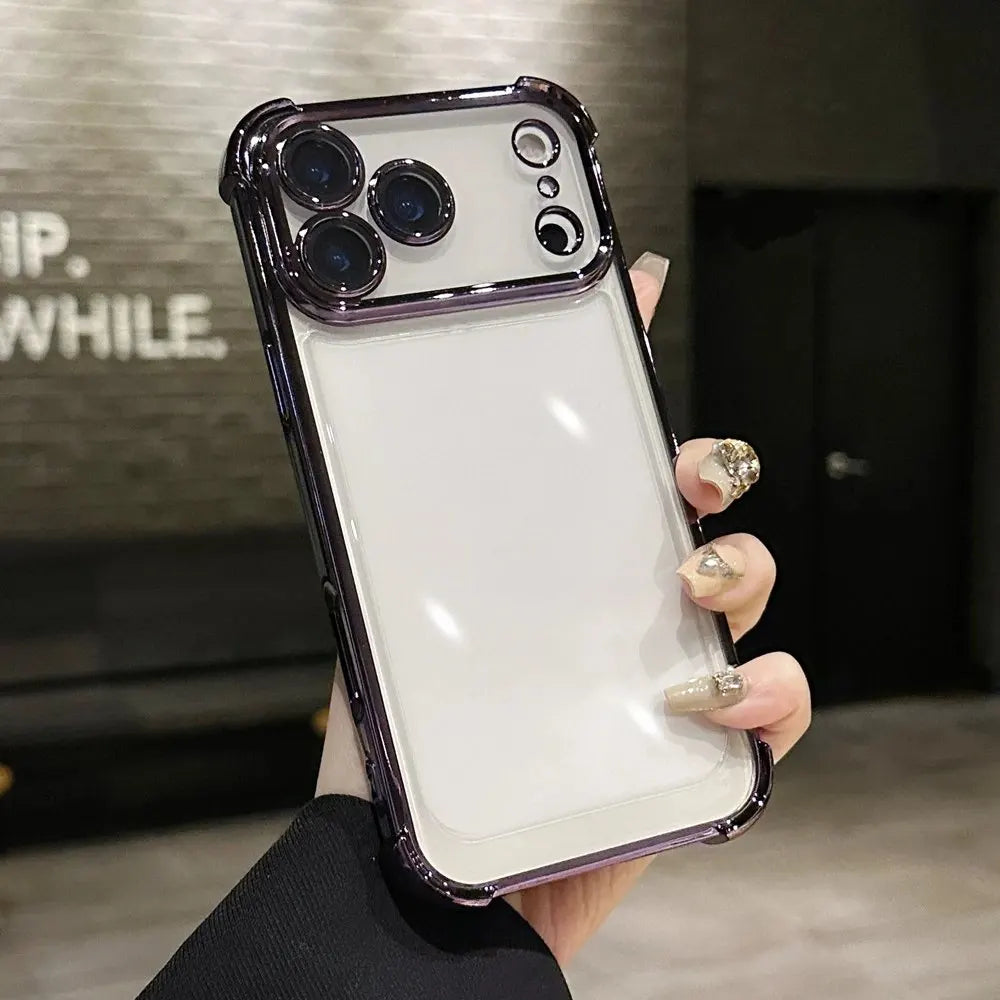 Capa Transparente com Galvanização Luxo para iPhone 11 ao 17 Pro Max — Protetor de Lente