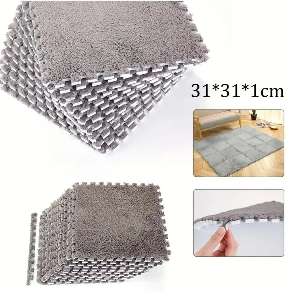10/20 Piece Baby Plush Puzzle Mat Square Non-slip Comfortable Play Mat BPA Free Suitable for Living Room and Bedroom Decoration