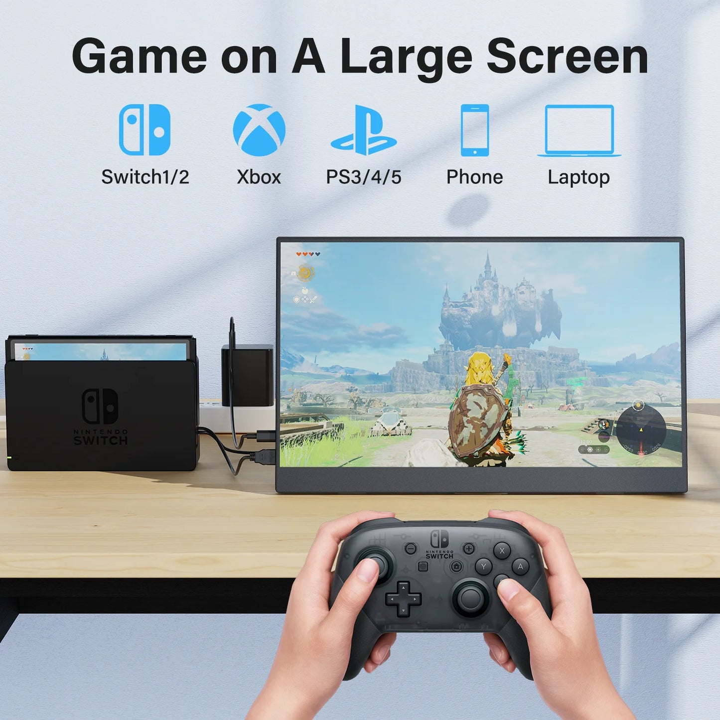 Monitor Portátil Amoudo 15,6" Full HD — IPS 1080P, USB-C, Mini HDMI, Suporte VESA