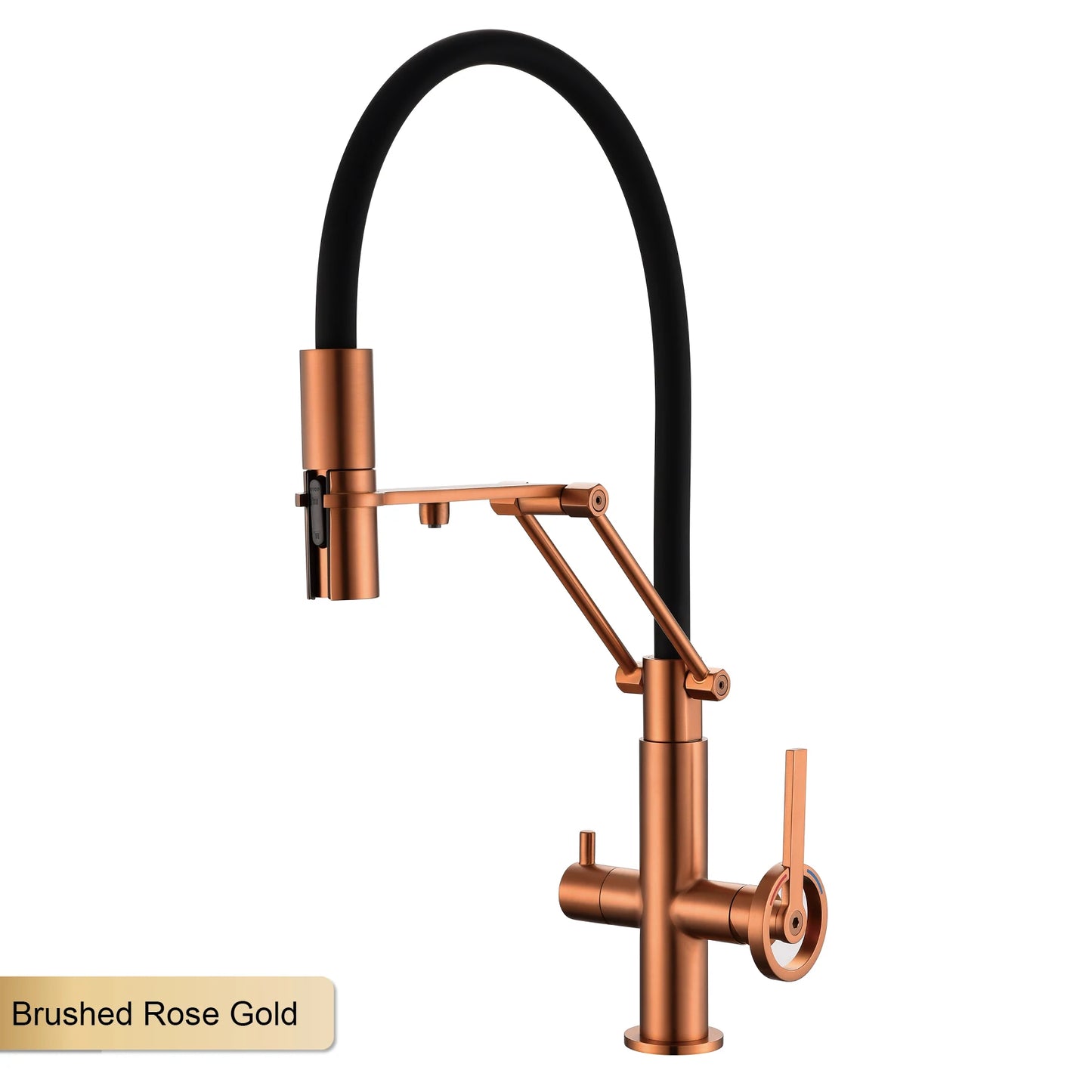 Torneira de Cozinha Industrial Bronze Escovado Ouro Rosé — Filtro Separado | Água Quente e Fria