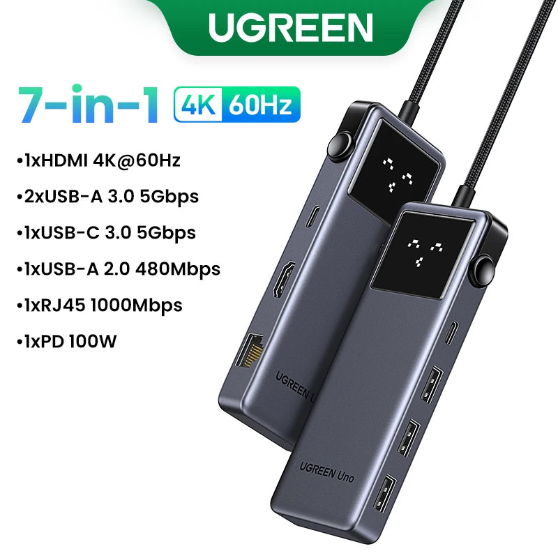 Hub USB-C UGREEN Uno 6 em 1 — 4K60Hz, PD 100W, USB 3.2 10Gbps, para MacBook e Notebook
