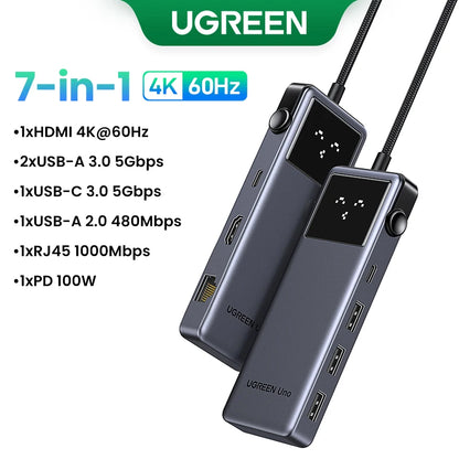 Hub USB-C UGREEN Uno 6 em 1 — 4K60Hz, PD 100W, USB 3.2 10Gbps, para MacBook e Notebook