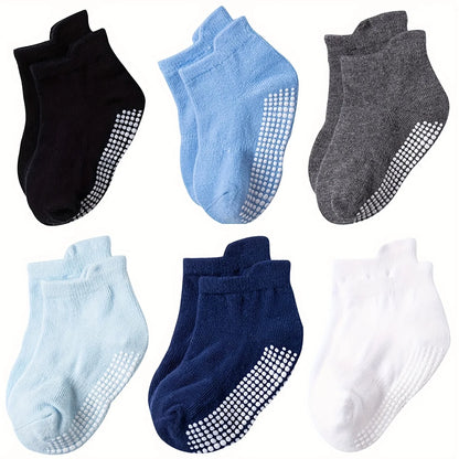 6 pairs of boys and girls' anti slip socks with cute cartoon animal patterns, comfortable and breathable baby floor socks
