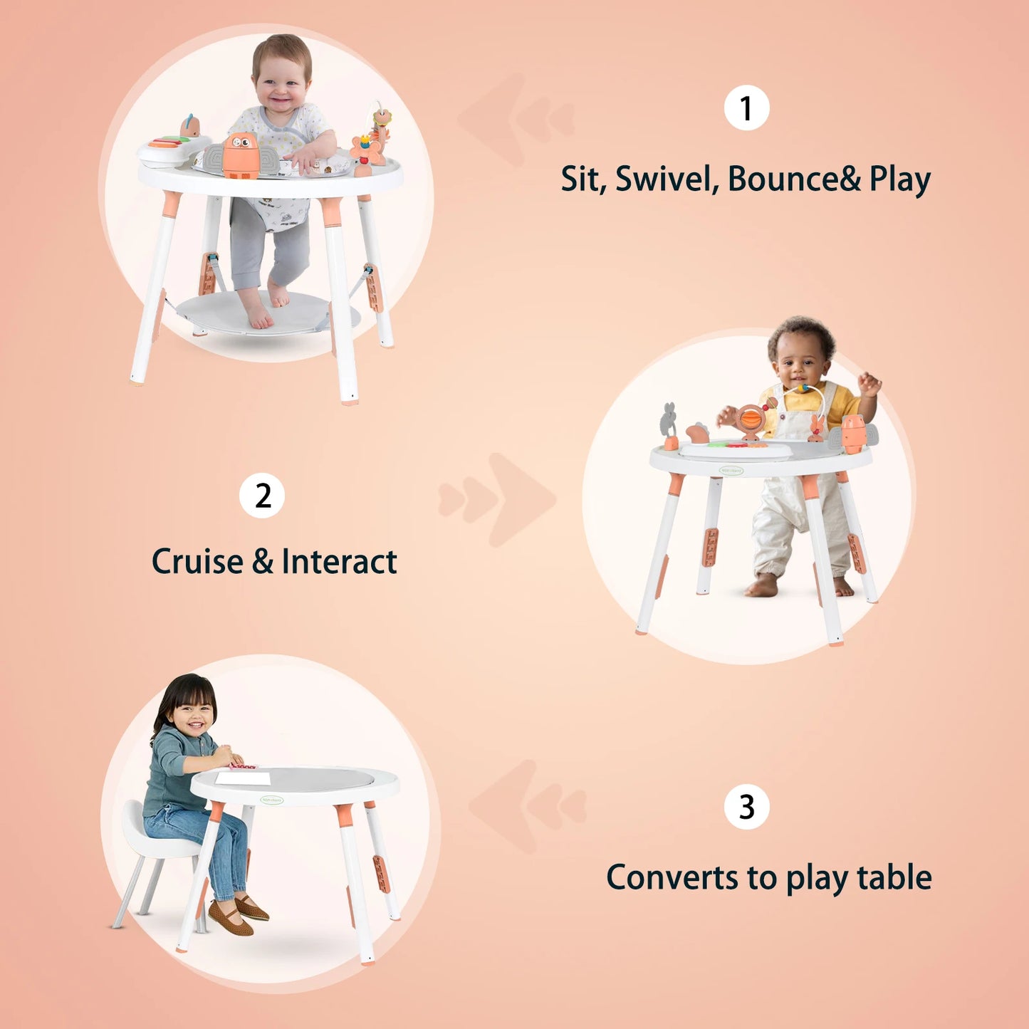 Multi-Functional Baby Play Center – 3-in-1 Activity Center with Removable Toys, 360° Seat & Adjustable Height (Blue/Pink/Green)