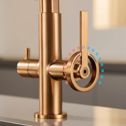 Torneira de Cozinha Industrial Bronze Escovado Ouro Rosé — Filtro Separado | Água Quente e Fria