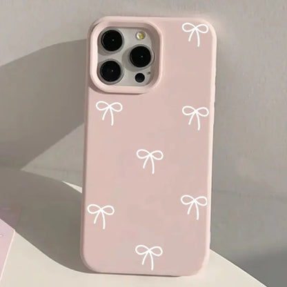 White And Pink Bow Love Heart Print Phone Case For iPhone 17 16 15 Pro Max 14 13 12 11 16 15 Plus 17 Air Shockproof Bumper Cover