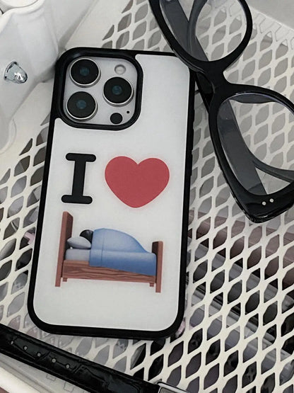 Anti-Fall Fashion Simple I Love Bed Phone Case For iPhone 17AIR 17 16 15 14 13 12 11 Pro Max 7 8 Plus Mini X XR XS MAX Y2K Cover