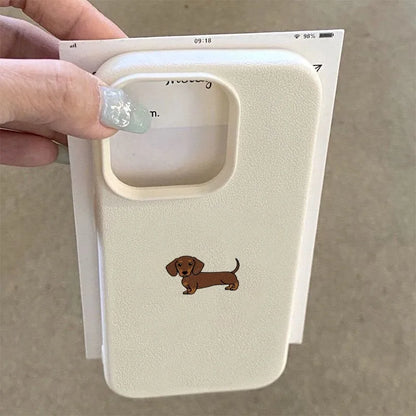 Phone Case For iPhone 11 12 13 14 15 16 17 Pro Max 16E 16 Plus 17 Air Minimalist Brown Dachshund Pattern Soft TPU Cover Funda