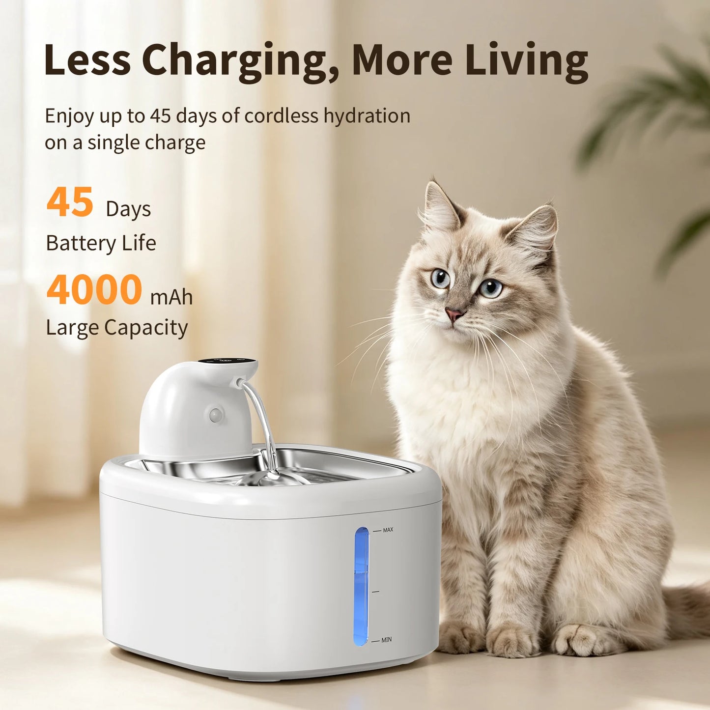 Bebedouro Automático Sem Fio para Gatos e Cães — 3,5L, Sensor de Movimento, Bateria 4000mAh