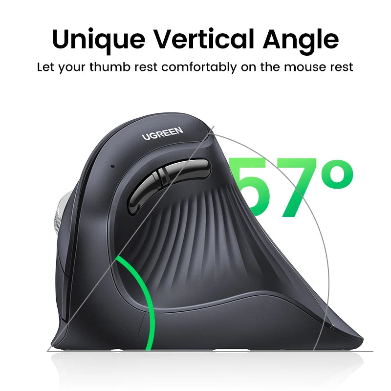 Mouse Vertical Sem Fio UGREEN — Bluetooth 5.0 + 2.4G, Recarregável, 4000DPI, Ergonômico