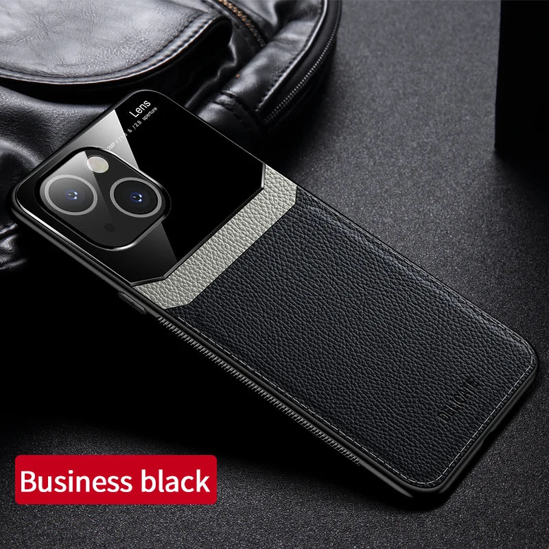 For iPhone 13 Magnetic Leather Case Back Cover Camera Protection iPhone 14 Phone Funda iPhone 15/iPhone 13 Mini/iPhone 13 Pro