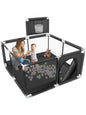 ANGDUO Baby Playpen Large 50 inch Baby Playard with Basketball Hoop and Breathable Mesh Baby Fence Game Center for Kids Black