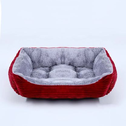 Cama Quadrada para Cães e Gatos — Pelúcia Macia, Almofada Calmante, Uso Inverno