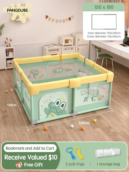 PANGDUBE Baby Playpen Cute Indoor Play Yard Large Kid Playpen with Storage Bag Safety Activity Fence for Toddlers Playground