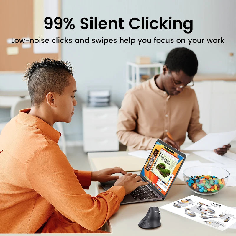Mouse Vertical Sem Fio UGREEN — Bluetooth 5.0 + 2.4G, Recarregável, 4000DPI, Ergonômico
