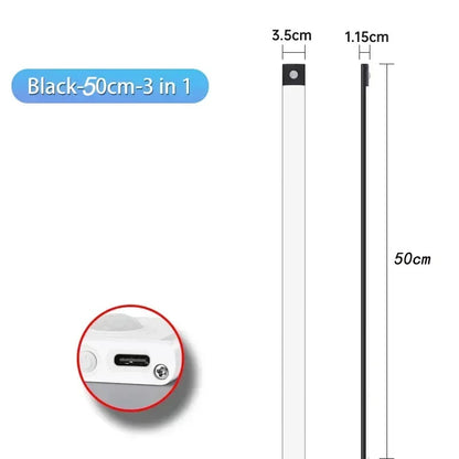 Luz LED com Sensor de Movimento Recarregável — 10 a 60cm para Armário, Quarto e Cozinha