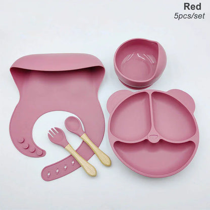 8Pcs/5Pcs Silicone Tableware For Kids Baby Feeding Set Cartoon Plate Personalized Name Sucker Cup Plate Bowl Bib Newborn Gift