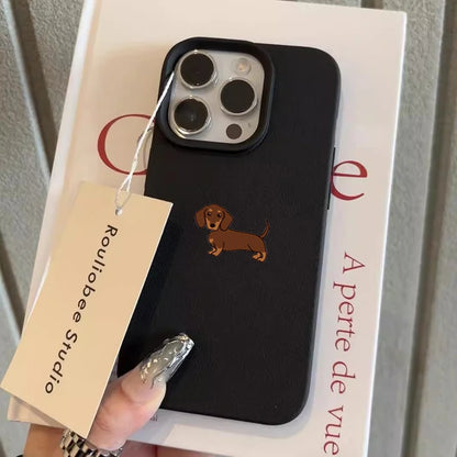 Phone Case For iPhone 11 12 13 14 15 16 17 Pro Max 16E 16 Plus 17 Air Minimalist Brown Dachshund Pattern Soft TPU Cover Funda