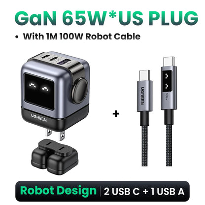 Carregador UGREEN 65W GaN Design Uno Robot — PD 3.0 | iPhone 17, MacBook e Xiaomi