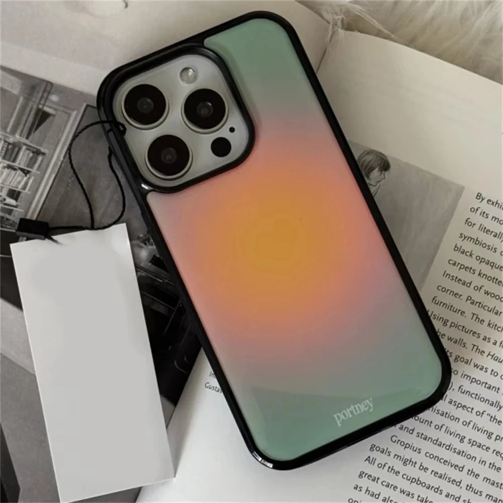 Korean Ins Stylish Gradient Print Soft Cute Phone Case For iPhone 17 16 15 14 13 12 11 Pro XR XS X Max 8 7 Plus Y2K Kawaii Cover