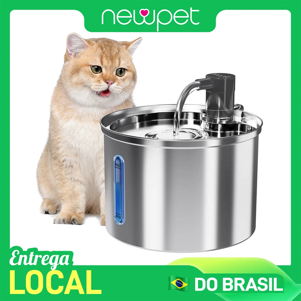 Bebedouro Automático para Gatos e Cães Newpet 3L — Aço Inox, Silencioso, com Filtro