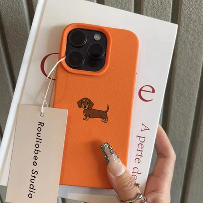 Phone Case For iPhone 11 12 13 14 15 16 17 Pro Max 16E 16 Plus 17 Air Minimalist Brown Dachshund Pattern Soft TPU Cover Funda