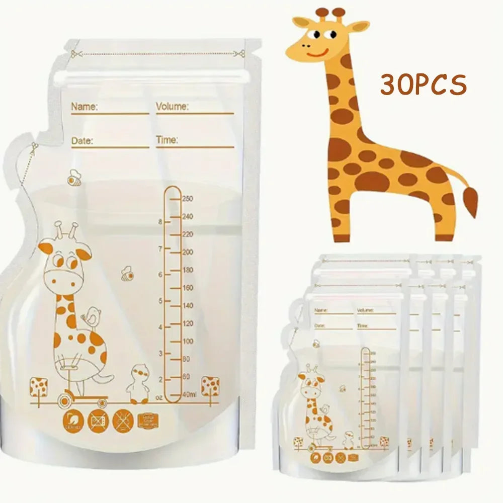 30 Pieces 250ml Milk Freezer Bags Mother Milk Baby Food Storage Breast Milk Storage Bag BPA Free Baby Safe Feeding Bags Feeding