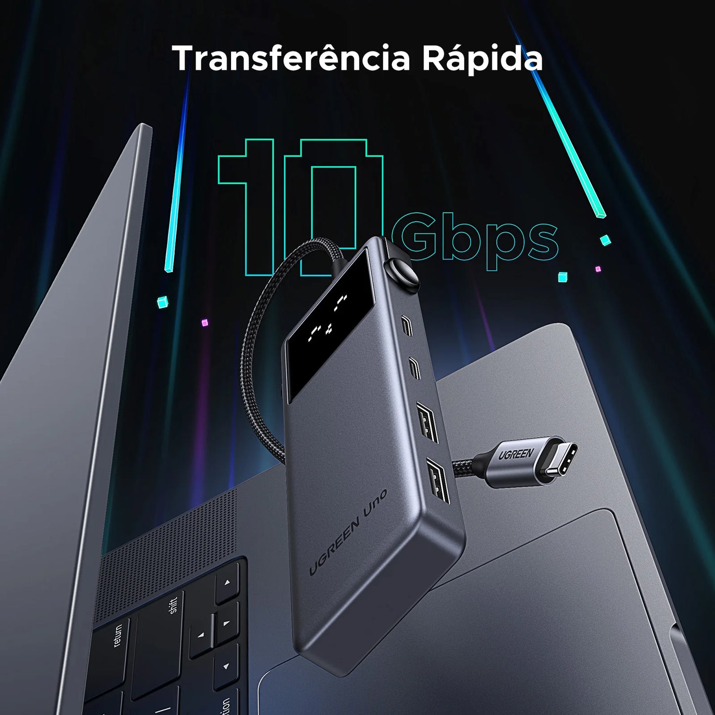 Hub USB-C UGREEN Uno 6 em 1 — 4K60Hz, PD 100W, USB 3.2 10Gbps, para MacBook e Notebook