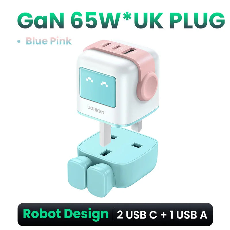 Carregador UGREEN 65W GaN Design Uno Robot — PD 3.0 | iPhone 17, MacBook e Xiaomi