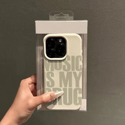 For iPhone 17 Pro Max 16 15 14 13 12 11 XS X XR 7 8 16 Plus 17 Air Phone Case MUSIC IS MY DRUG Pattern Lychee Texture Soft Cover