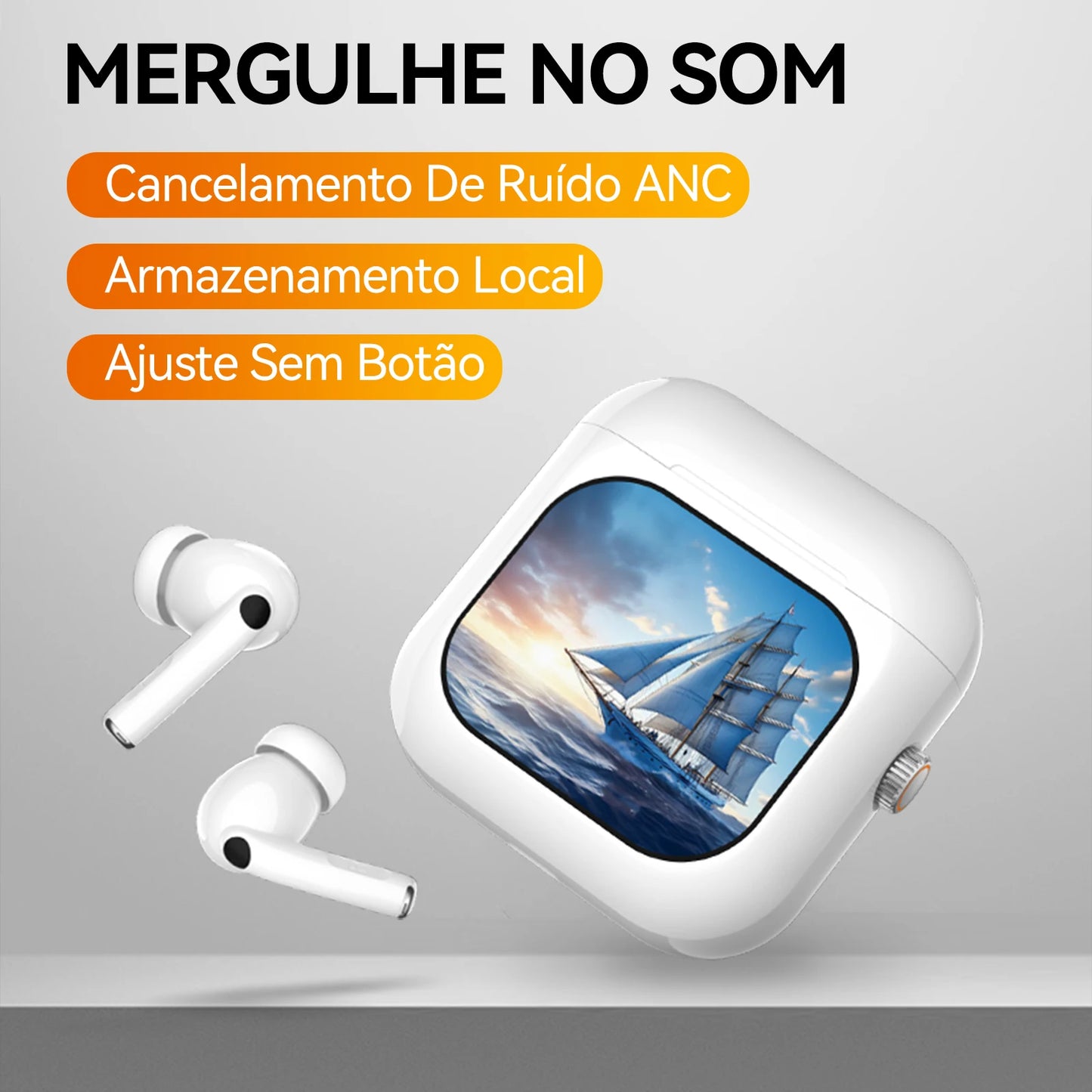 AURAFIT Ai Fones sem fio Acústica Concha & Bluetooth 5.3, 4 Mic ENC, 36h + Tela TFT 2,01" HD, ANC, Trad IA + APP, 512MB