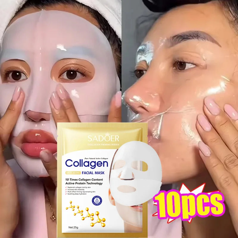 Máscara Facial de Colágeno Coreana 10 Unidades — Anti-Rugas, Firmeza e Hidratação