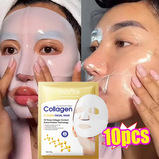 Máscara Facial de Colágeno Coreana 10 Unidades — Anti-Rugas, Firmeza e Hidratação