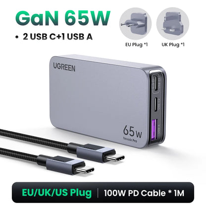 Carregador UGREEN 65W GaN — USB-C QC 4.0 | iPhone 17, MacBook e Tablet