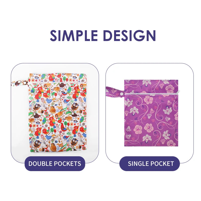 Mini Size 25x20cm Diaper Bag Waterproof Reusable Mummy Bag Printed Pocket Nappy Bags PUL Travel Wet Dry Bags Purple Color