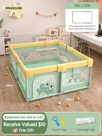 PANGDUBE Baby Playpen Cute Indoor Play Yard Large Kid Playpen with Storage Bag Safety Activity Fence for Toddlers Playground