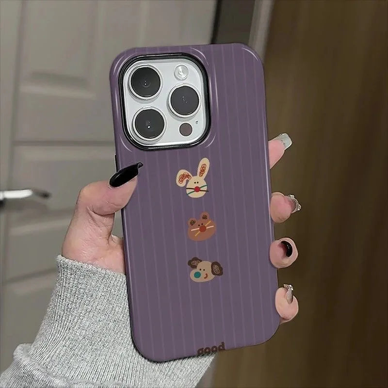 Purple Cartoon with Three Small Animals Case for IPHONE 17 16ProMax 15 14 13 12 11 Acrylic TPU Two in One Magnetic Phone Cases