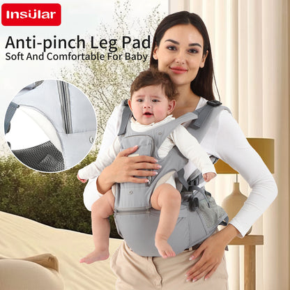 Baby Carrier Front-Facing with Waist Stool, Hip Seat, Extra Storage Pockets, and Breathable Design for Newborns