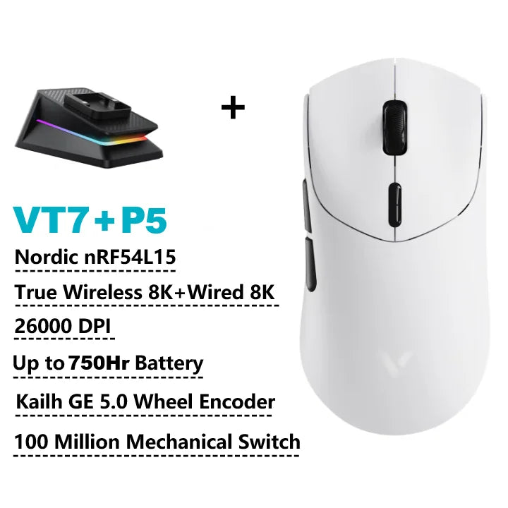 Mouse Gamer Sem Fio Rapoo VT7 MAX — 8K Polling Rate, 53g Ultraleve, 750h de Bateria