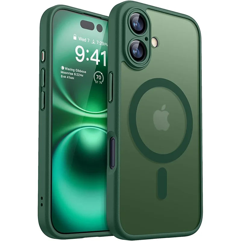 For Magsafe Magnetic Luxury Armor Shockproof Case For iPhone 17 16 15 14 13 Pro Max For Wireless Charge Matte Translucent Cover