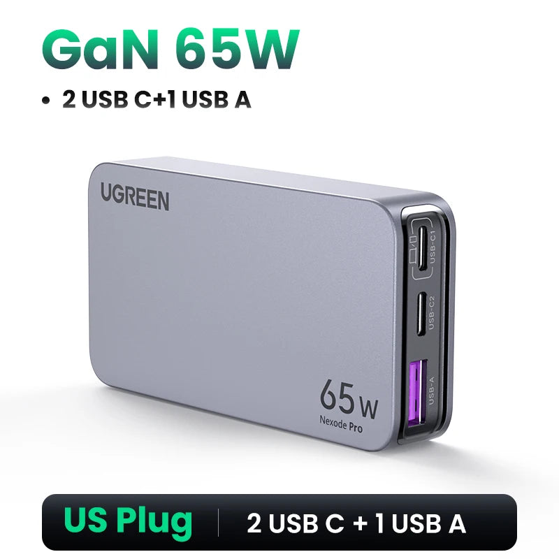 Carregador UGREEN 65W GaN — USB-C QC 4.0 | iPhone 17, MacBook e Tablet