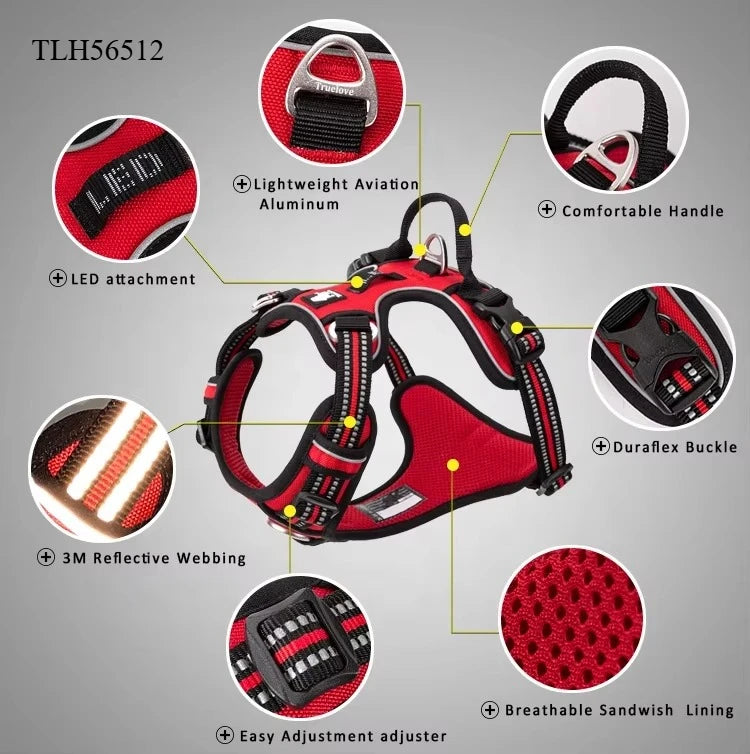 Peitoral Truelove Fashion para Cães — Nylon Refletivo, Acolchoado, Vest de Treino