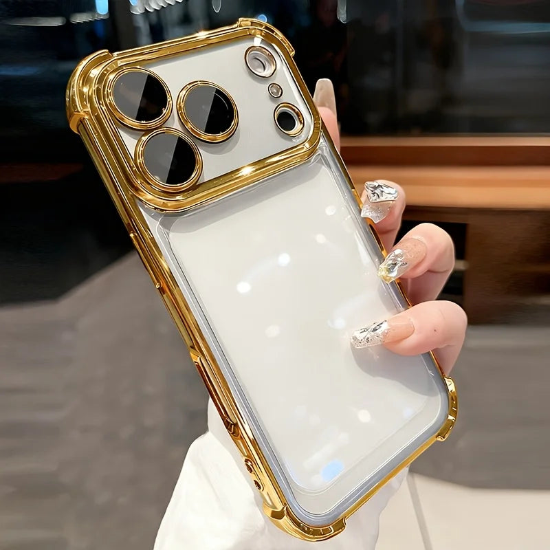 Capa Transparente com Galvanização Luxo para iPhone 11 ao 17 Pro Max — Protetor de Lente