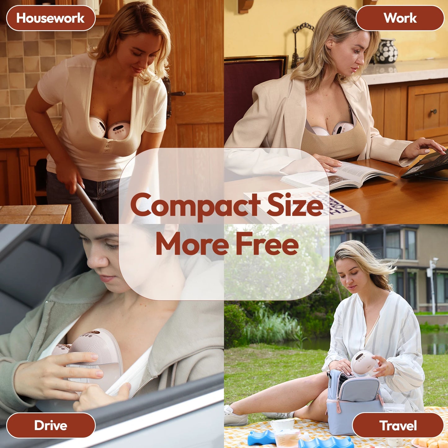 NCVI Electric Breast Pump,Hands-Free for Breastfeeding Pump, Ultra-Quiet Portable Wireless Pump, 3 Flange Sizes(19/21/24mm)