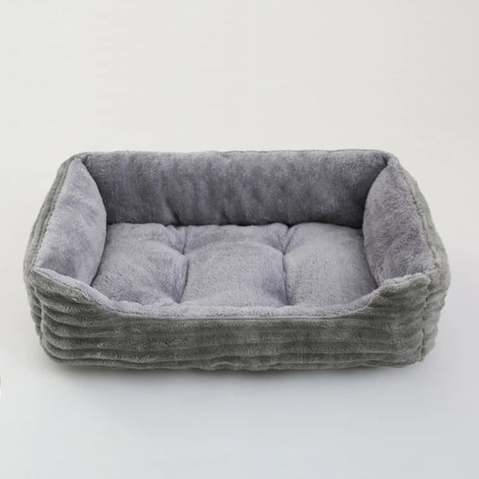 Cama Quadrada para Cães e Gatos — Pelúcia Macia, Almofada Calmante, Uso Inverno
