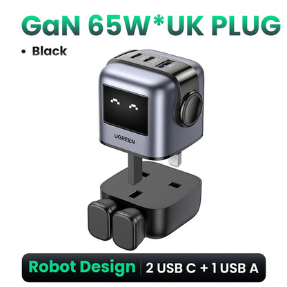 Carregador UGREEN 65W GaN Design Uno Robot — PD 3.0 | iPhone 17, MacBook e Xiaomi