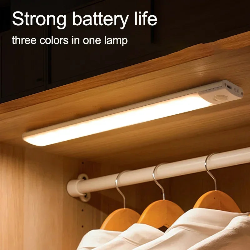 Luz LED com Sensor de Movimento Recarregável — 10 a 60cm para Armário, Quarto e Cozinha
