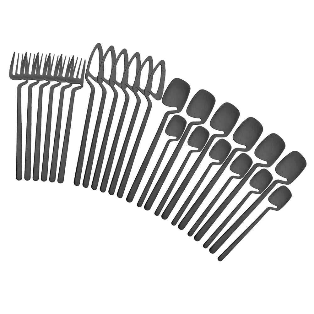 Conjunto de Talheres Preto Matte 24 Peças — Aço Inox 304 | Faca, Garfo e Colher