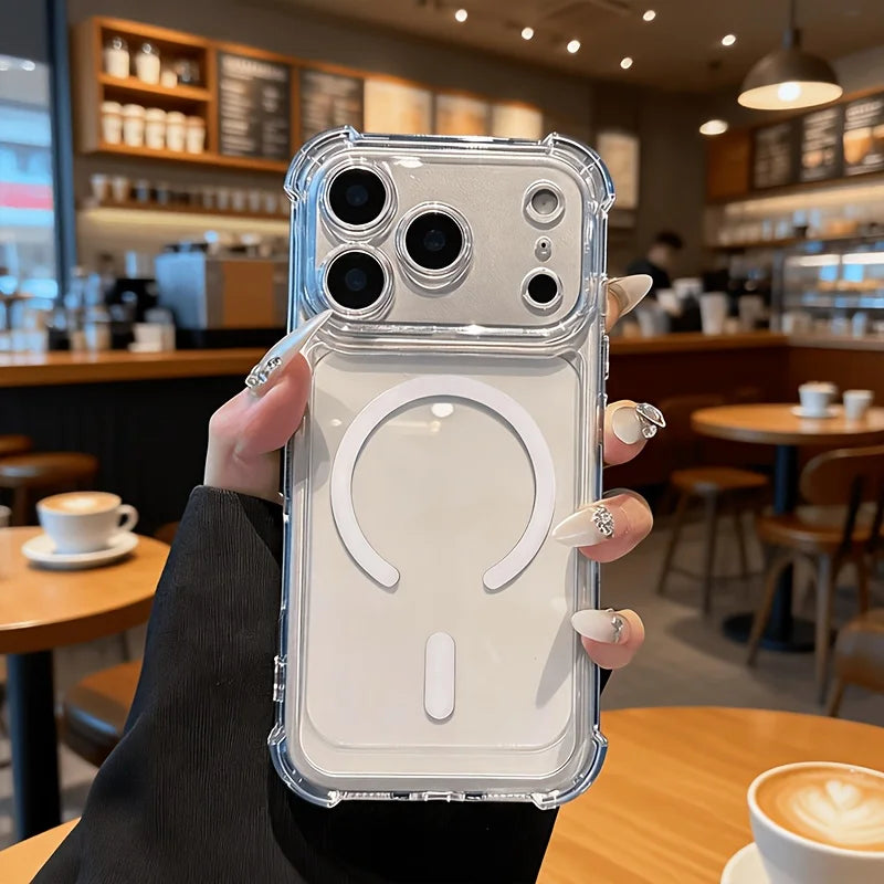Transparent Shock-Resistant Case with Reinforced Corners And Magnetic Charging Compatibility for Iphone 17 16 15 14 13 12 11