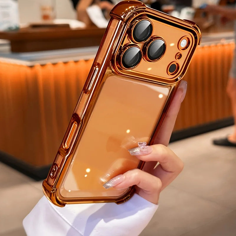 Capa Transparente com Galvanização Luxo para iPhone 11 ao 17 Pro Max — Protetor de Lente